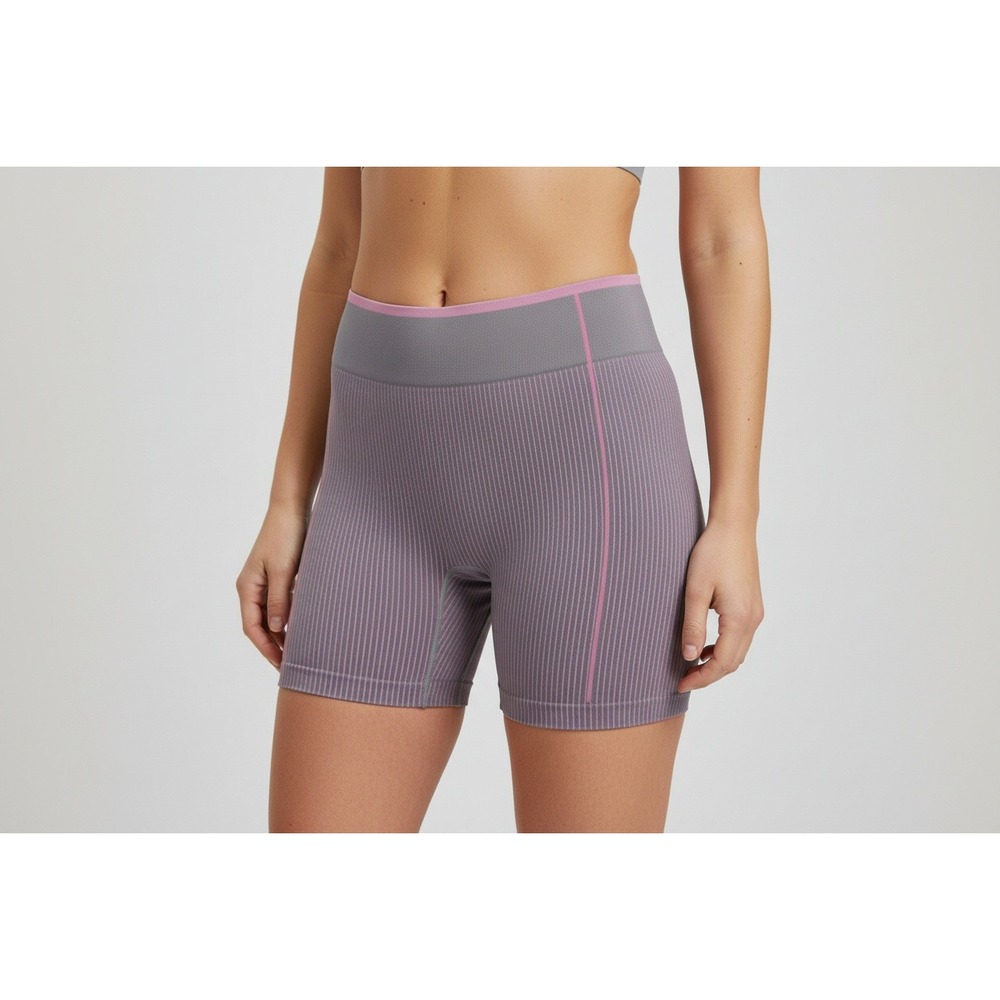 Astroremiges Mauve Grey Seamless Ribbed Biker Shorts Pink Stripe Athletic Large
